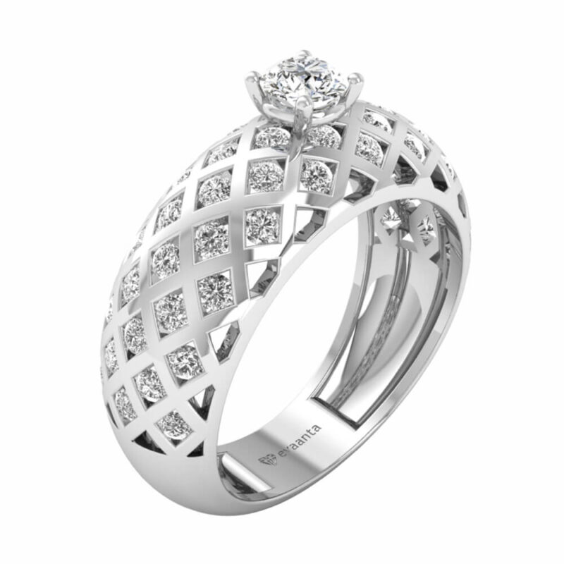 Wide Mesh Four Prong Setting Princess Crown Ring