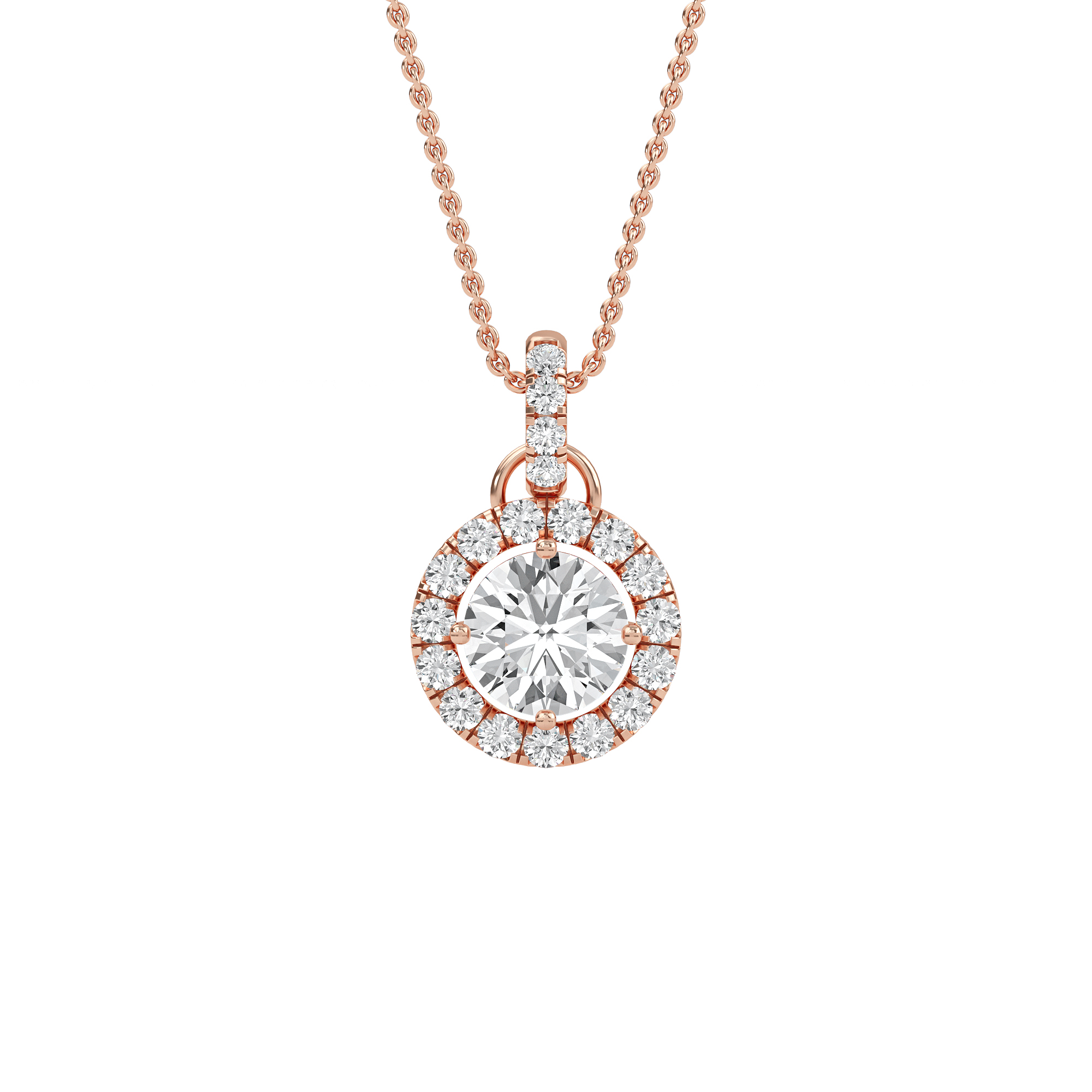 PD210027-RD-ROSE-ROUND-A Round Diamond Halo Set Pendant