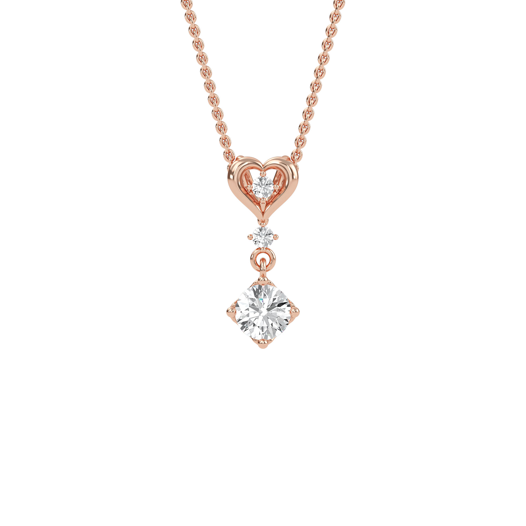 PD210055-RD-ROSE-ROUND-A Heart Shape Bail Diamond Solitaire Pendant